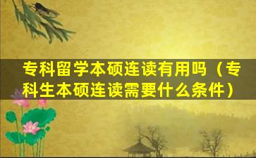 专科留学本硕连读有用吗（专科生本硕连读需要什么条件）