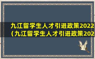 九江留学生人才引进政策2022（九江留学生人才引进政策2022年度）