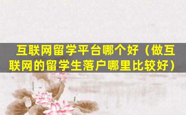 互联网留学平台哪个好（做互联网的留学生落户哪里比较好）