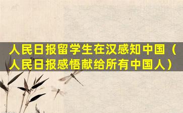 人民日报留学生在汉感知中国（人民日报感悟献给所有中国人）