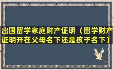 出国留学家庭财产证明（留学财产证明开在父母名下还是孩子名下）