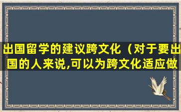 出国留学的建议跨文化（对于要出国的人来说,可以为跨文化适应做哪些准备）