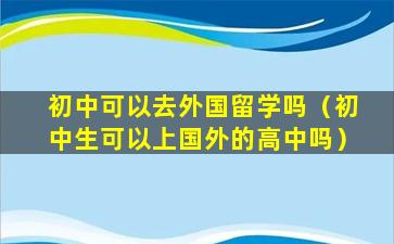 初中可以去外国留学吗（初中生可以上国外的高中吗）