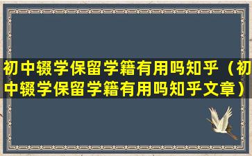 初中辍学保留学籍有用吗知乎（初中辍学保留学籍有用吗知乎文章）