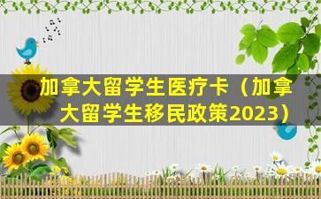 加拿大留学生医疗卡（加拿大留学生移民政策2023）