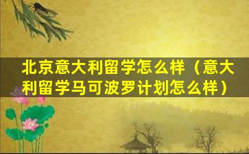 北京意大利留学怎么样（意大利留学马可波罗计划怎么样）