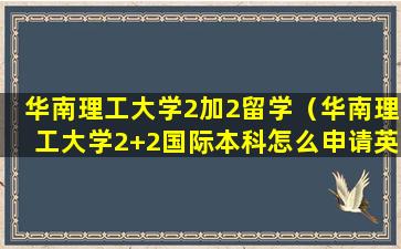 华南理工大学2加2留学（华南理工大学2+2国际本科怎么申请英国大学本科）