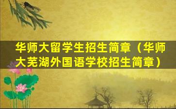 华师大留学生招生简章（华师大芜湖外国语学校招生简章）