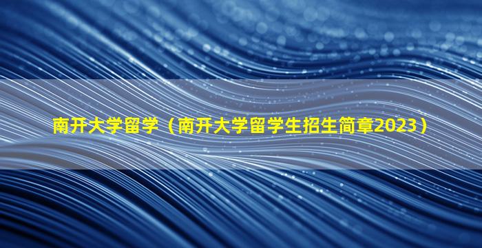 南开大学留学（南开大学留学生招生简章2023）