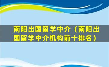 南阳出国留学中介（南阳出国留学中介机构前十排名）