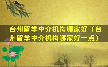 台州留学中介机构哪家好（台州留学中介机构哪家好一点）