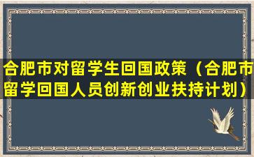 合肥市对留学生回国政策（合肥市留学回国人员创新创业扶持计划）