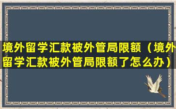 境外留学汇款被外管局限额（境外留学汇款被外管局限额了怎么办）
