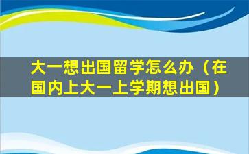 大一想出国留学怎么办（在国内上大一上学期想出国）