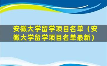 安徽大学留学项目名单（安徽大学留学项目名单最新）