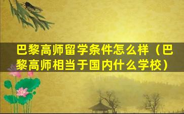 巴黎高师留学条件怎么样（巴黎高师相当于国内什么学校）