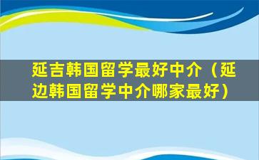 延吉韩国留学最好中介（延边韩国留学中介哪家最好）