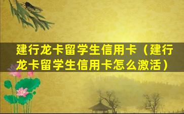 建行龙卡留学生信用卡（建行龙卡留学生信用卡怎么激活）