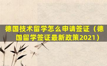 德国技术留学怎么申请签证（德国留学签证最新政策2021）