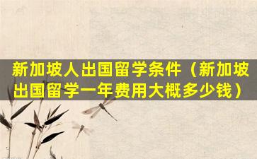 新加坡人出国留学条件（新加坡出国留学一年费用大概多少钱）