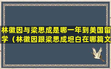 林徽因与梁思成是哪一年到美国留学（林徽因跟梁思成坦白在哪篇文章里）