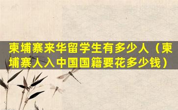 柬埔寨来华留学生有多少人（柬埔寨人入中国国籍要花多少钱）