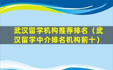 武汉留学机构推荐排名（武汉留学中介排名机构前十）