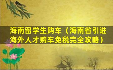 海南留学生购车（海南省引进海外人才购车免税完全攻略）