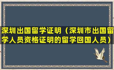 深圳出国留学证明（深圳市出国留学人员资格证明的留学回国人员）