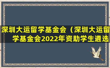 深圳大运留学基金会（深圳大运留学基金会2022年资助学生遴选公告）