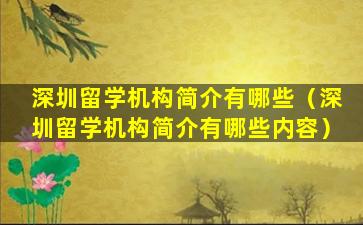深圳留学机构简介有哪些（深圳留学机构简介有哪些内容）