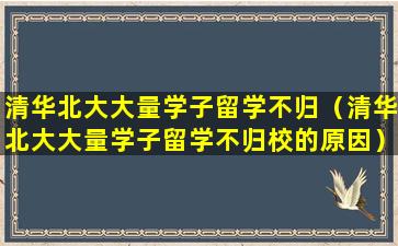 清华北大大量学子留学不归（清华北大大量学子留学不归校的原因）