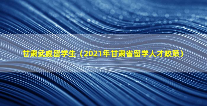 甘肃武威留学生（2021年甘肃省留学人才政策）