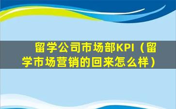 留学公司市场部KPI（留学市场营销的回来怎么样）