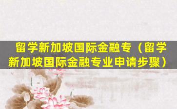 留学新加坡国际金融专（留学新加坡国际金融专业申请步骤）