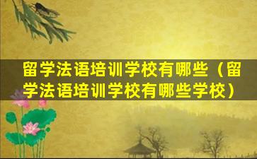留学法语培训学校有哪些（留学法语培训学校有哪些学校）