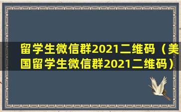 留学生微信群2021二维码（美国留学生微信群2021二维码）