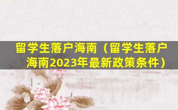 留学生落户海南（留学生落户海南2023年最新政策条件）