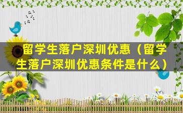 留学生落户深圳优惠（留学生落户深圳优惠条件是什么）