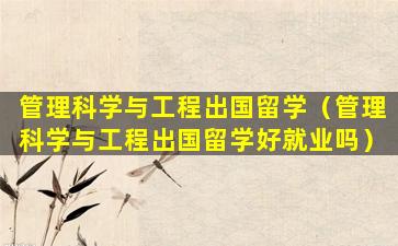 管理科学与工程出国留学（管理科学与工程出国留学好就业吗）
