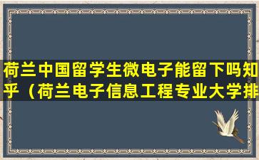 荷兰中国留学生微电子能留下吗知乎（荷兰电子信息工程专业大学排名）