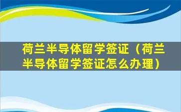 荷兰半导体留学签证（荷兰半导体留学签证怎么办理）