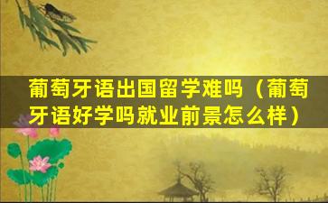 葡萄牙语出国留学难吗（葡萄牙语好学吗就业前景怎么样）