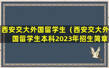 西安交大外国留学生（西安交大外国留学生本科2023年招生简章）