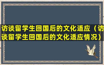 访谈留学生回国后的文化适应（访谈留学生回国后的文化适应情况）