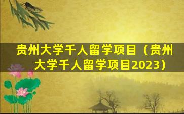 贵州大学千人留学项目（贵州大学千人留学项目2023）