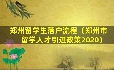 郑州留学生落户流程（郑州市留学人才引进政策2020）