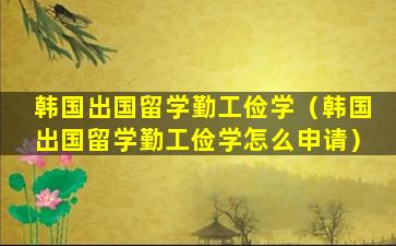 韩国出国留学勤工俭学（韩国出国留学勤工俭学怎么申请）